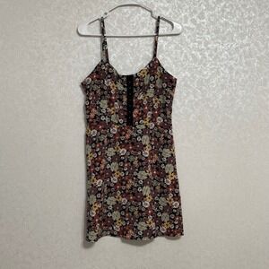 Lily Rose Floral Print Fit & Flare Spaghetti Strap Ribbed Mini‎ Dress Juniors L